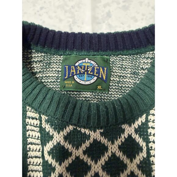 Vintage JanTzen Men’s Sweater Holiday Green And White Holiday Theme Size XL - Picture 9 of 9
